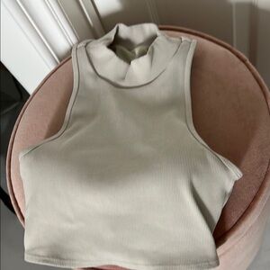 alo Sleeveless Ribbed Mock Neck Top - Cream crop top athletic